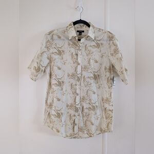 Alfani Cream and Brown Swirl Pattern Shirt
